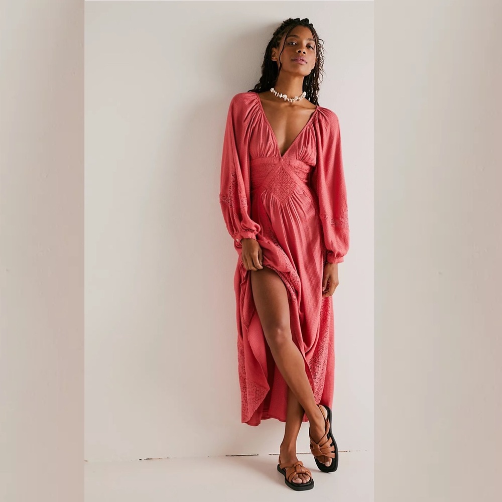 Free People Southwest Lace Maxi Dress Color: Red Chimes